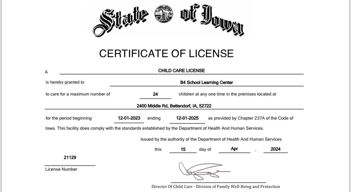 Child Care License Approval