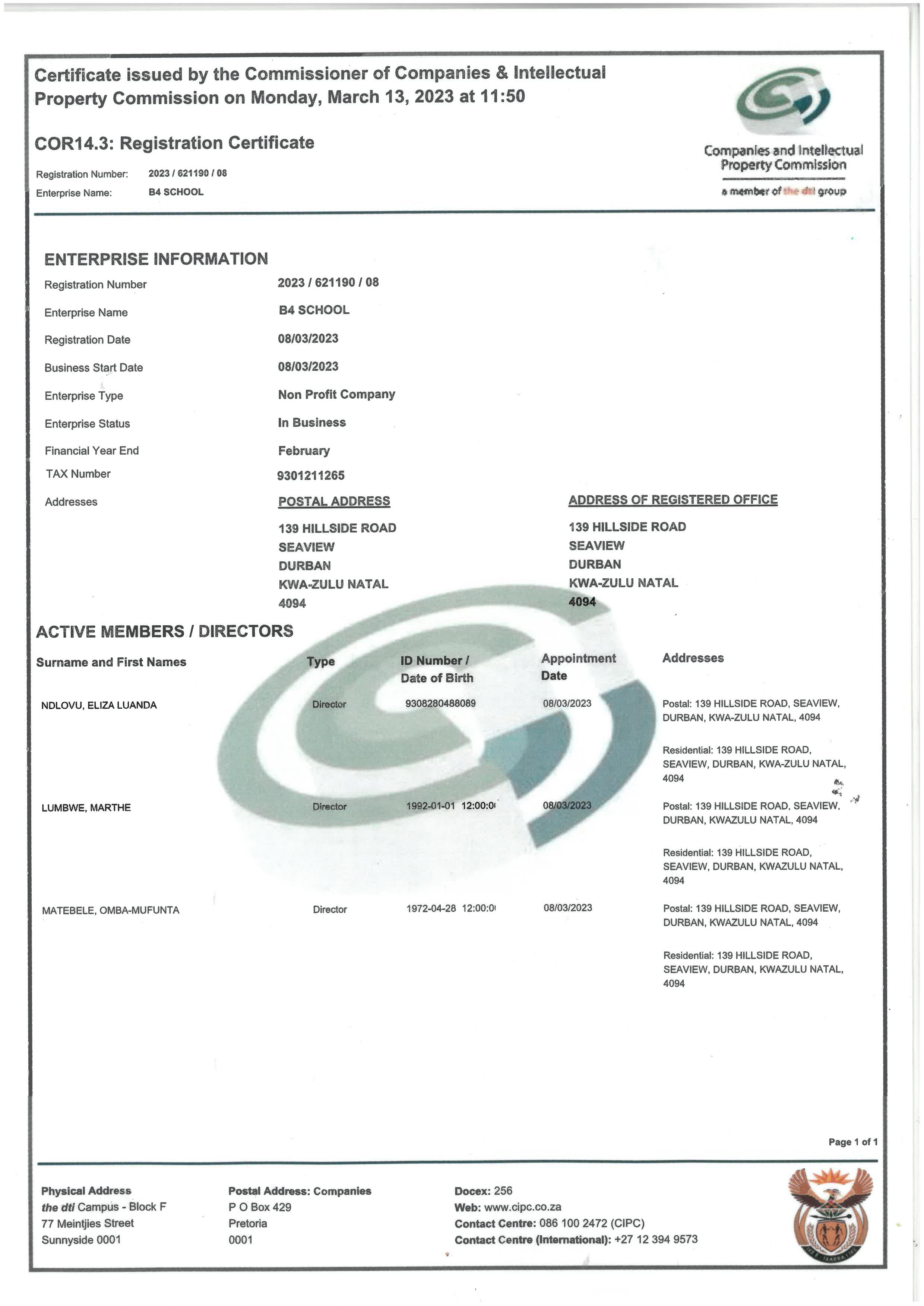Registration Certificate